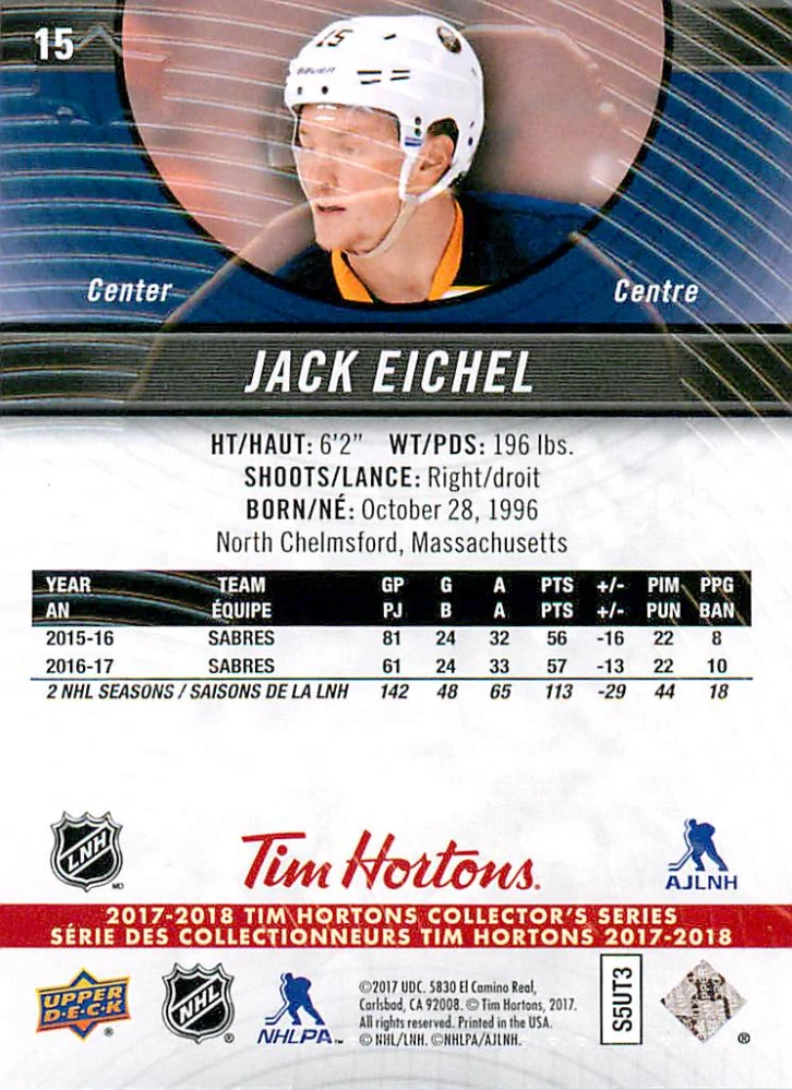 2017-18 UD Tim Hortons Collector's Series - Jack Eichel #15