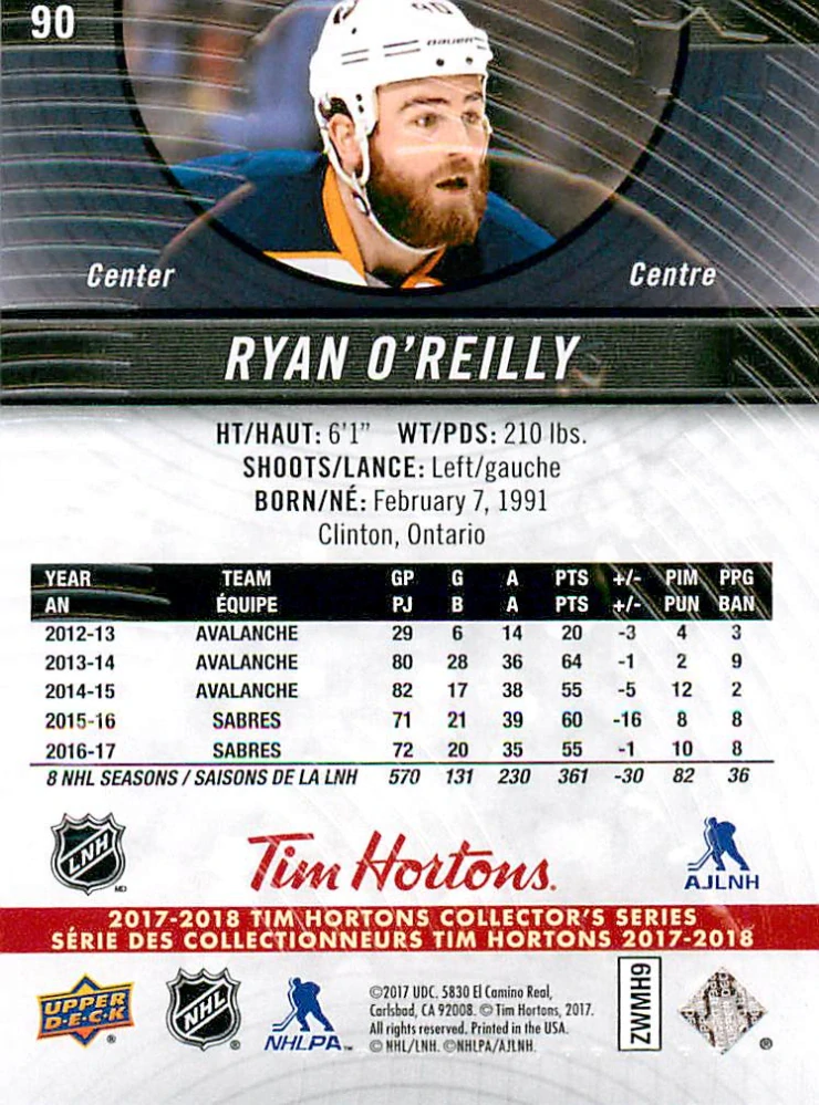 2017-18 UD Tim Hortons Collector's Series - Ryan O'Reilly #90