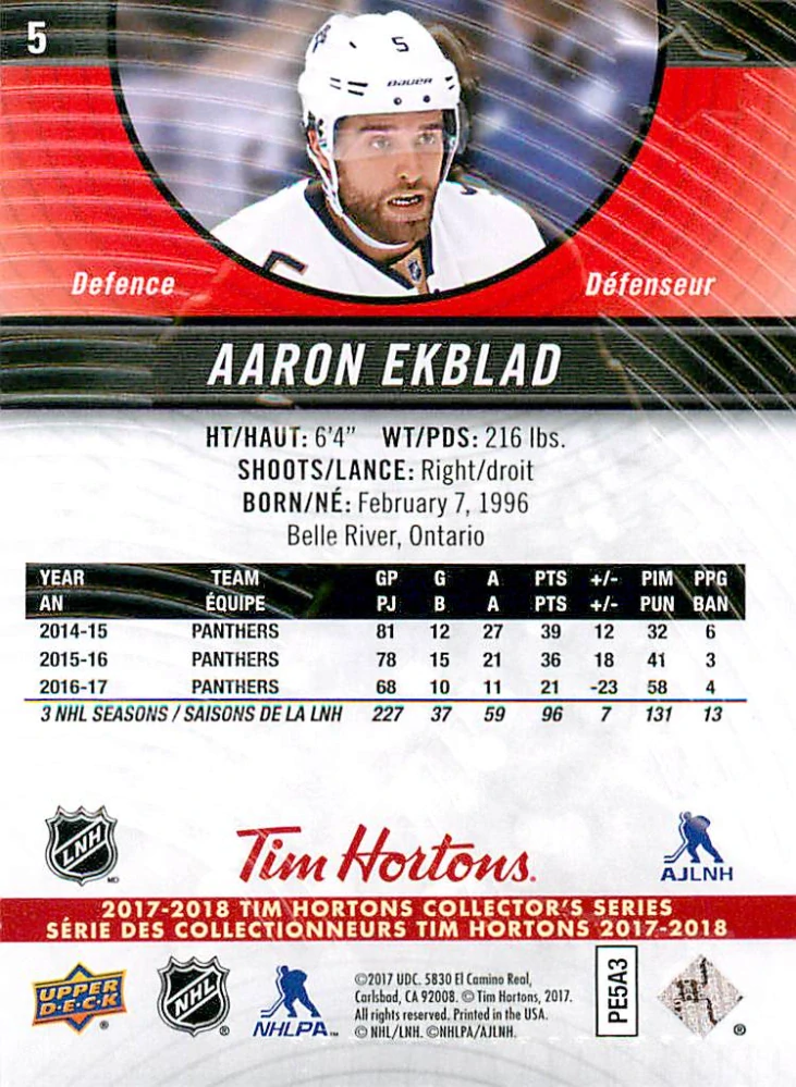 2017-18 UD Tim Hortons Collector's Series - Aaron Ekblad #5