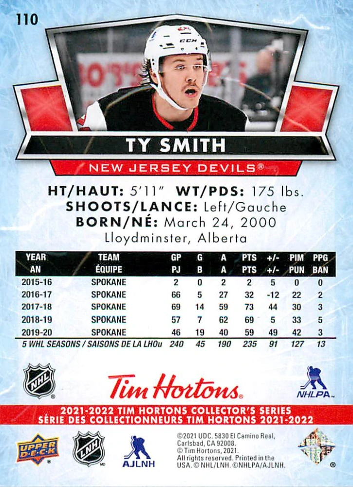 2021-22 UD Tim Hortons Collector's Series - Ty Smith #110