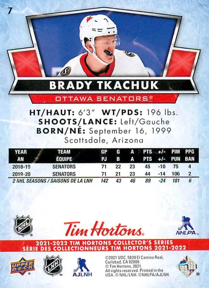2021-22 UD Tim Hortons Collector's Series - Brady Tkachuk #7