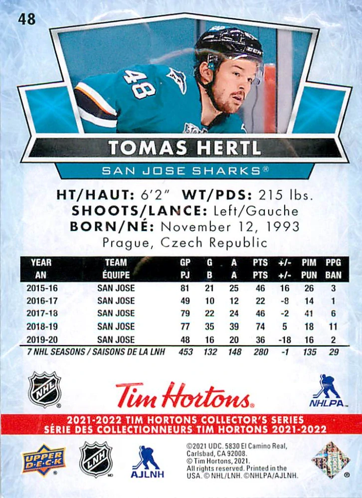 2021-22 UD Tim Hortons Collector's Series - Tomáš Hertl #48