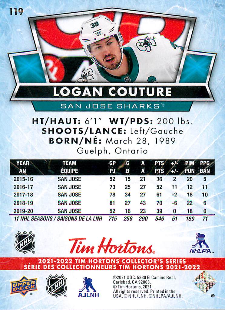 2021-22 UD Tim Hortons Collector's Series - Logan Couture #119