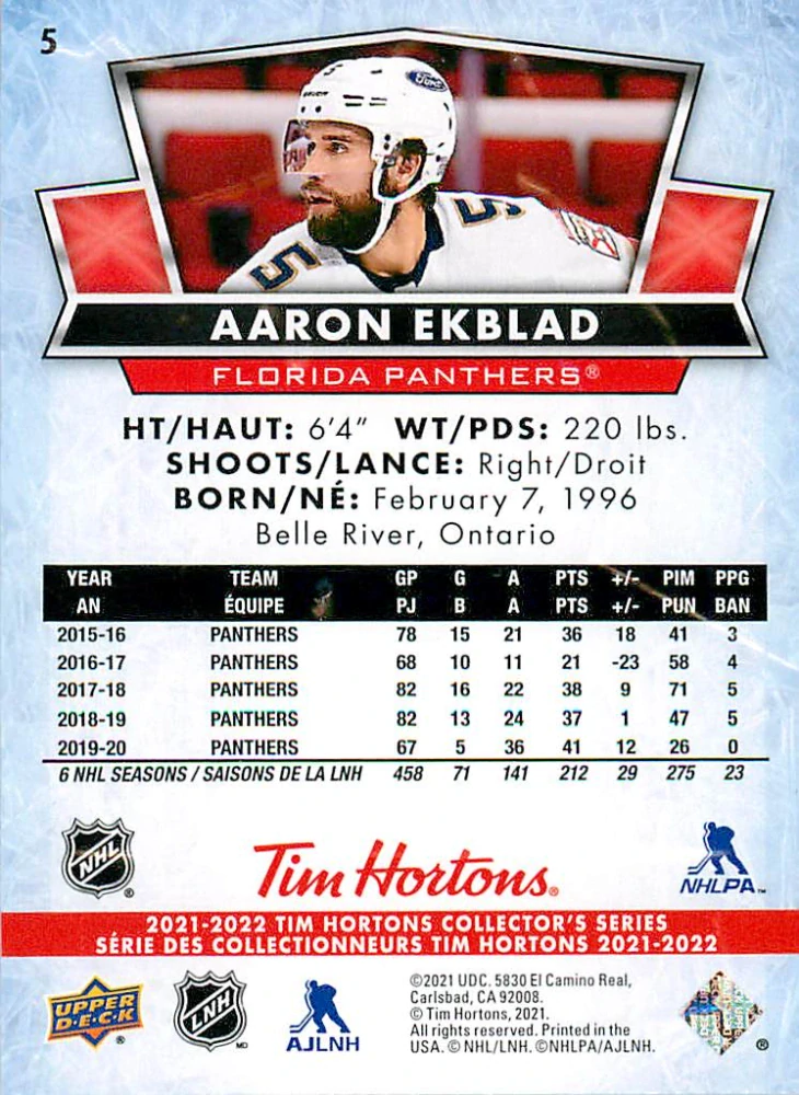 2021-22 UD Tim Hortons Collector's Series - Aaron Ekblad #5