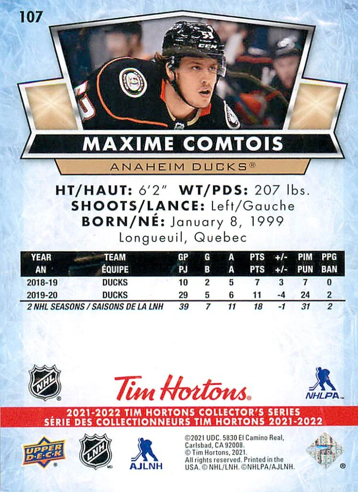 2021-22 UD Tim Hortons Collector's Series - Maxime Comtois #107