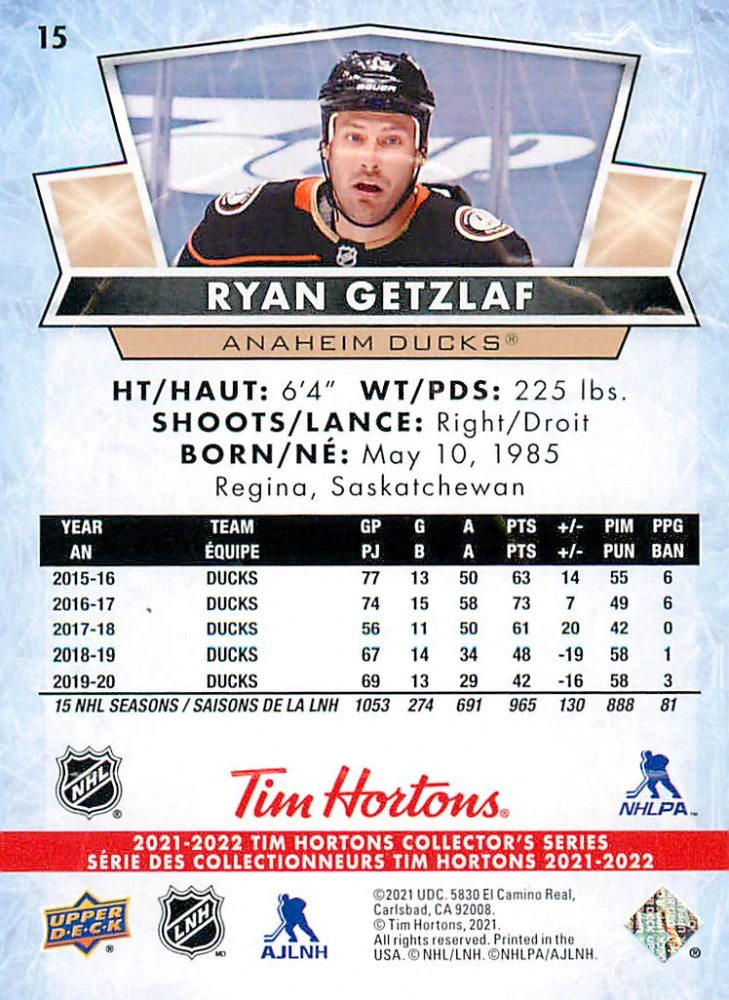 2021-22 UD Tim Hortons Collector's Series - Ryan Getzlaf #15