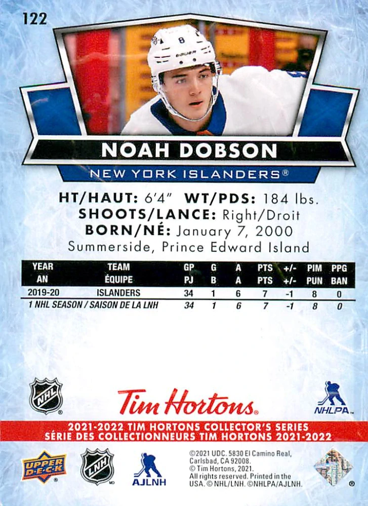 2021-22 UD Tim Hortons Collector's Series - Noah Dobson #122