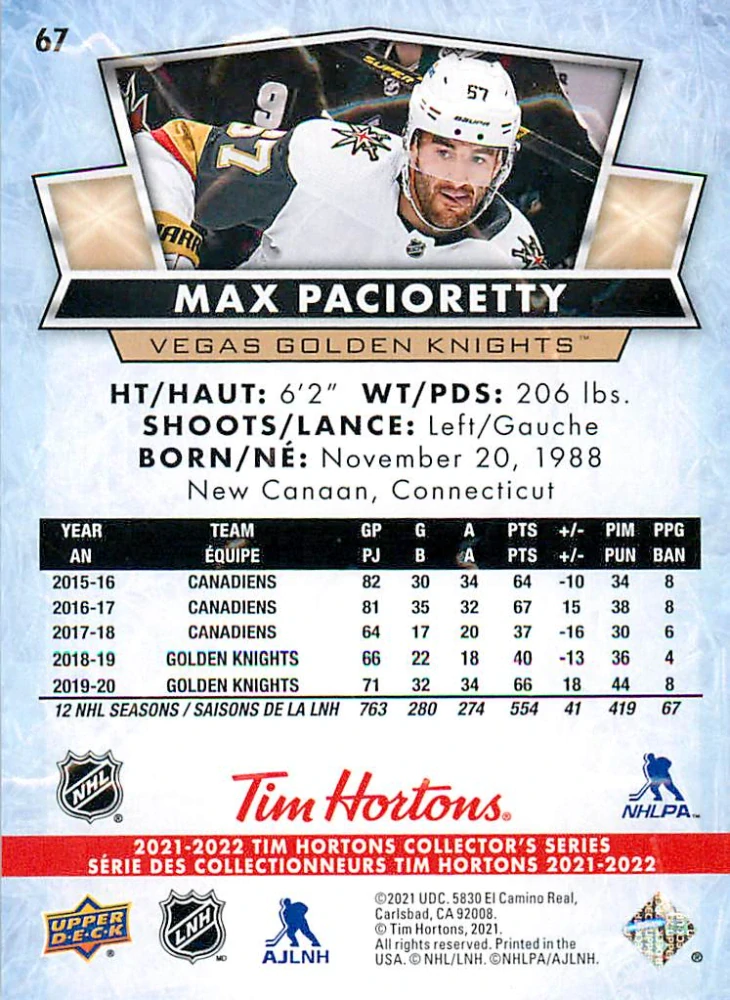2021-22 UD Tim Hortons Collector's Series - Max Pacioretty #67