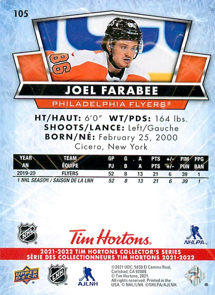 2021-22 UD Tim Hortons Collector's Series - Joel Farabee #105