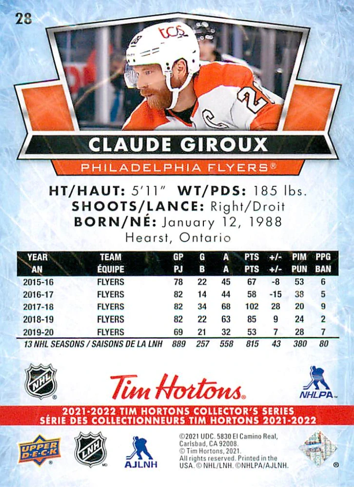 2021-22 UD Tim Hortons Collector's Series - Claude Giroux #28