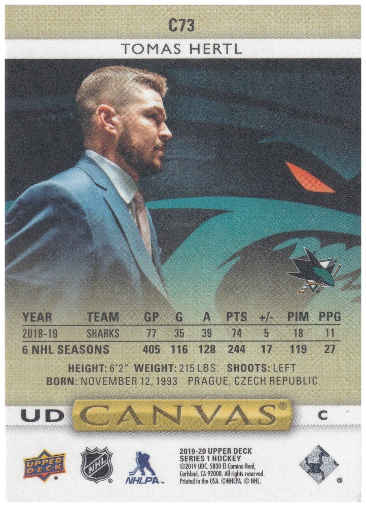 2019-20 UD Series 1 - Tomáš Hertl - Canvas #C73