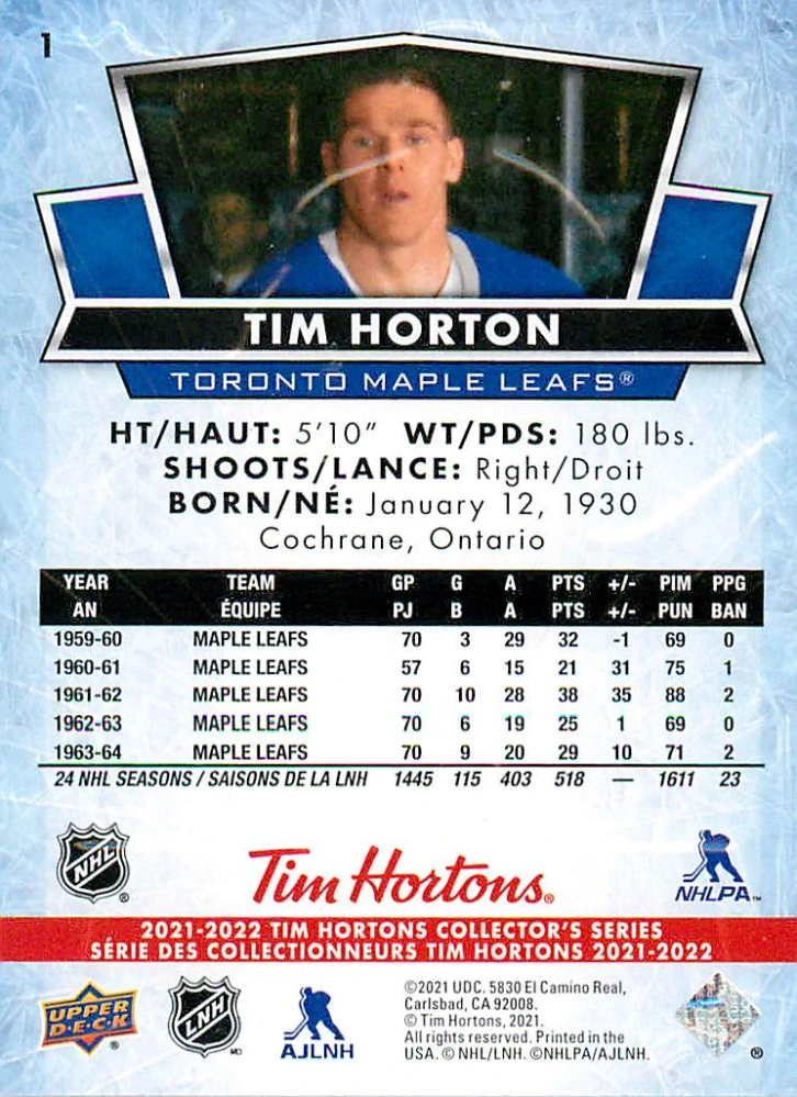 2021-22 UD Tim Hortons Collector's Series - Tim Horton #1