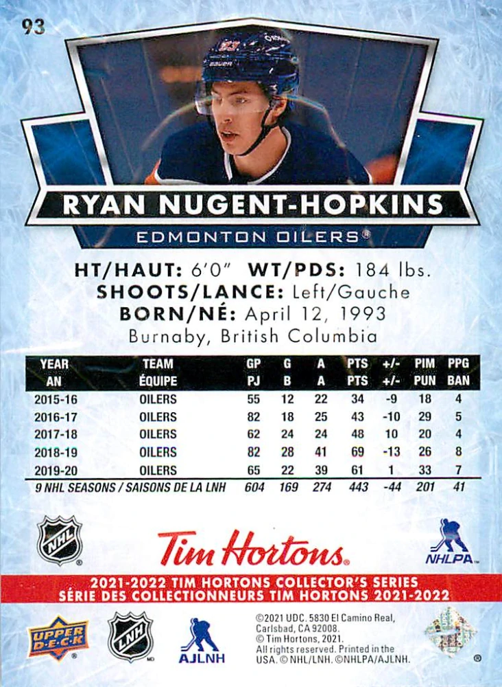 2021-22 UD Tim Hortons Collector's Series - Ryan Nugent-Hopkins #93