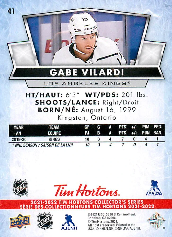 2021-22 UD Tim Hortons Collector's Series - Gabe Vilardi #41