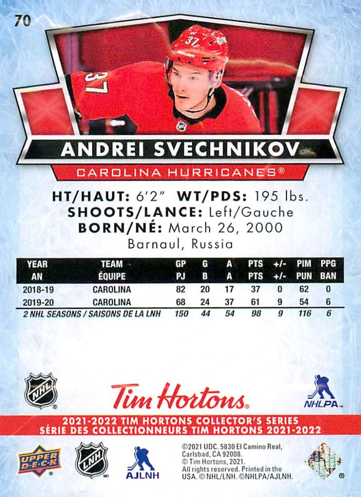 2021-22 UD Tim Hortons Collector's Series - Andrei Svechnikov #70