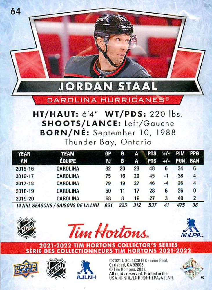 2021-22 UD Tim Hortons Collector's Series - Jordan Staal #64