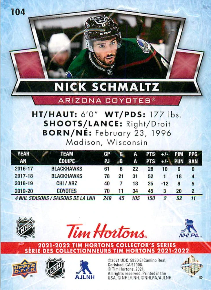 2021-22 UD Tim Hortons Collector's Series - Nick Schmaltz #104