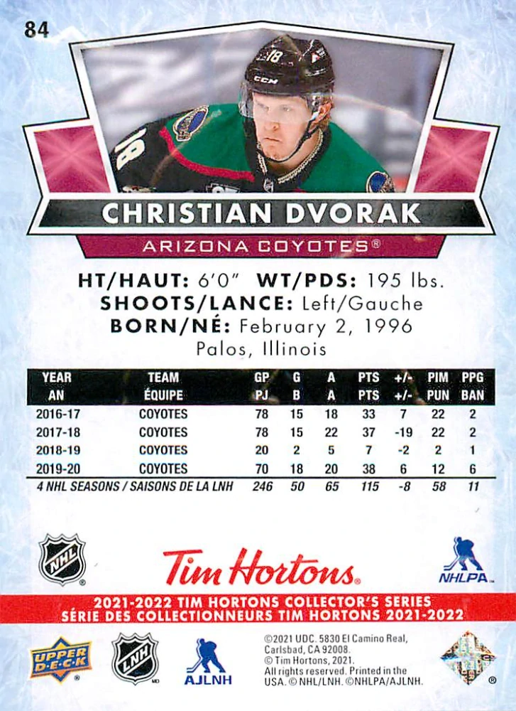 2021-22 UD Tim Hortons Collector's Series - Christian Dvorak #84