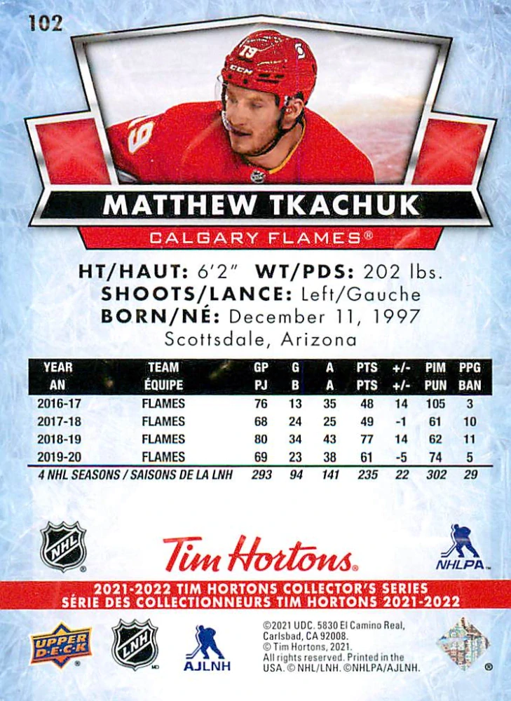2021-22 UD Tim Hortons Collector's Series - Matthew Tkachuk #102