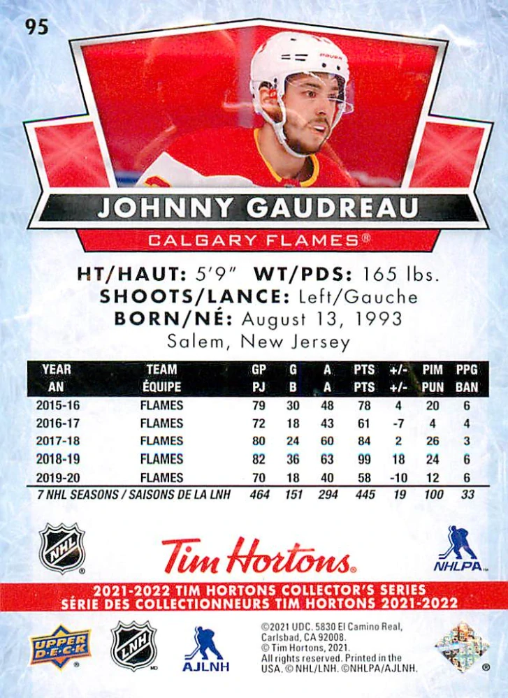 2021-22 UD Tim Hortons Collector's Series - Johnny Gaudreau #95