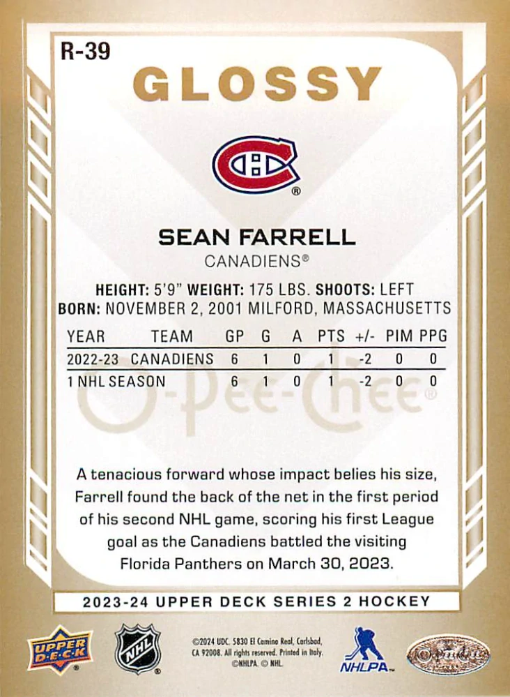 2023-24 UD Series 2 - Sean Farrell - O-Pee-Chee Glossy Gold #R-39