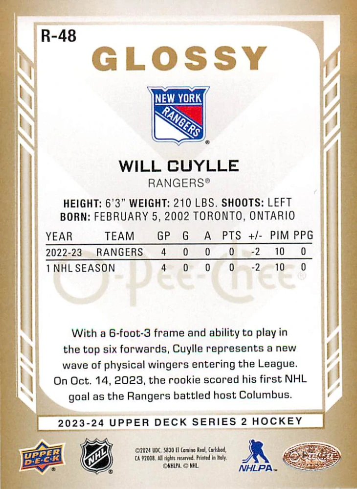 2023-24 UD Series 2 - Will Cuylle - O-Pee-Chee Glossy Gold #R-48