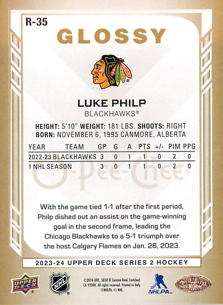 2023-24 UD Series 2 - Luke Philp - O-Pee-Chee Glossy Gold #R-35
