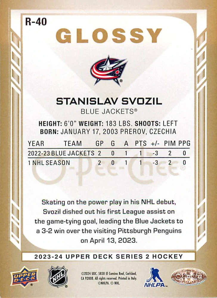 2023-24 UD Series 2 - Stanislav Svozil - O-Pee-Chee Glossy Gold #R-40