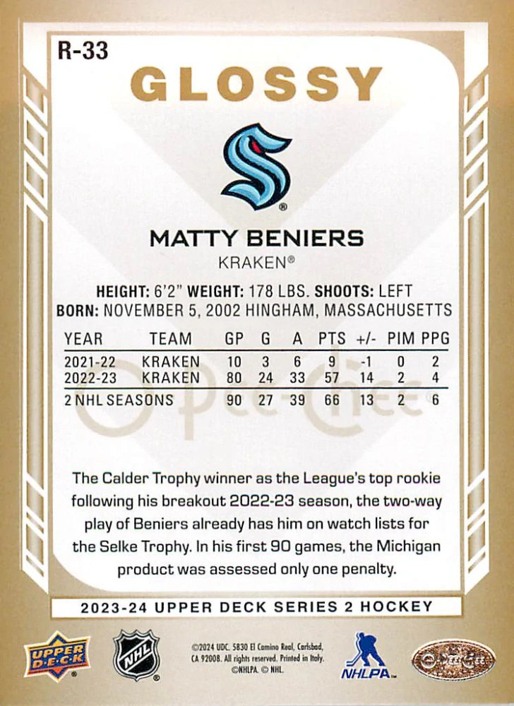 2023-24 UD Series 2 - Matty Beniers - O-Pee-Chee Glossy Gold #R-33