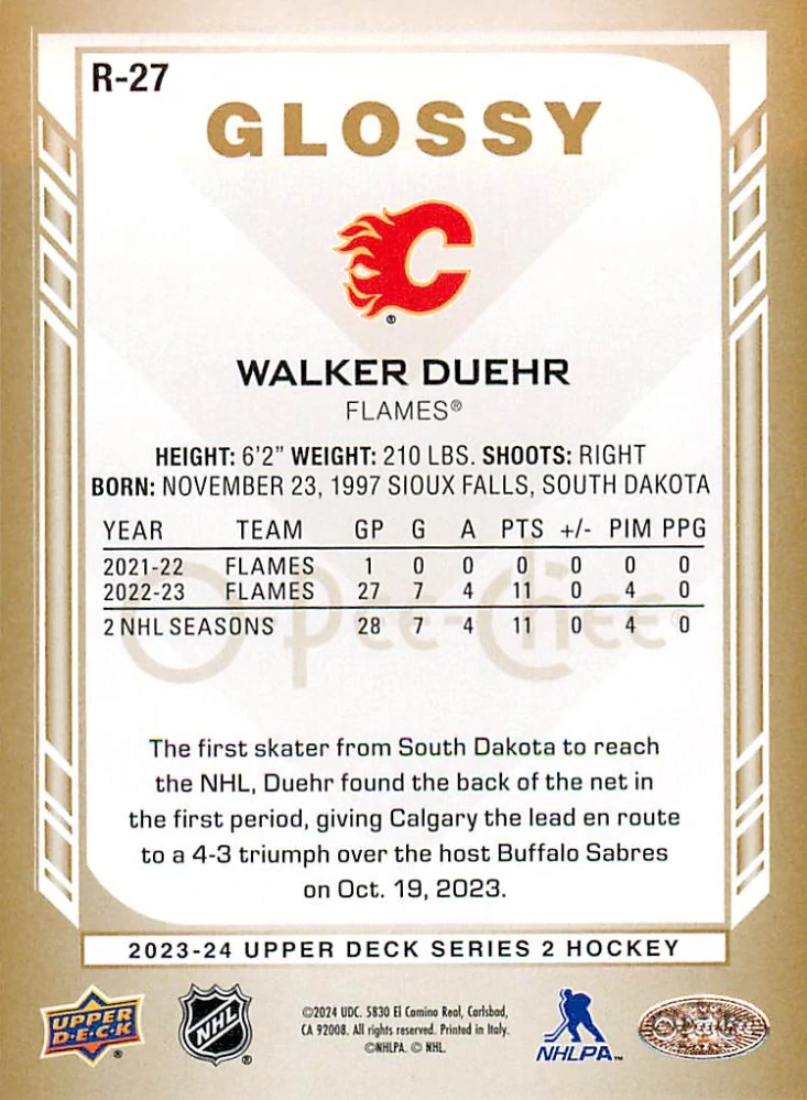 2023-24 UD Series 2 - Walker Duehr - O-Pee-Chee Glossy Gold #R-27