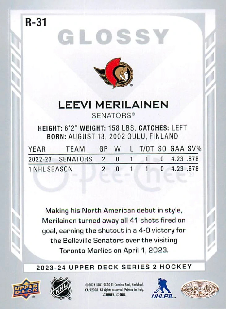 2023-24 UD Series 2 - Leevi Merilainen - O-Pee-Chee Glossy #R-31