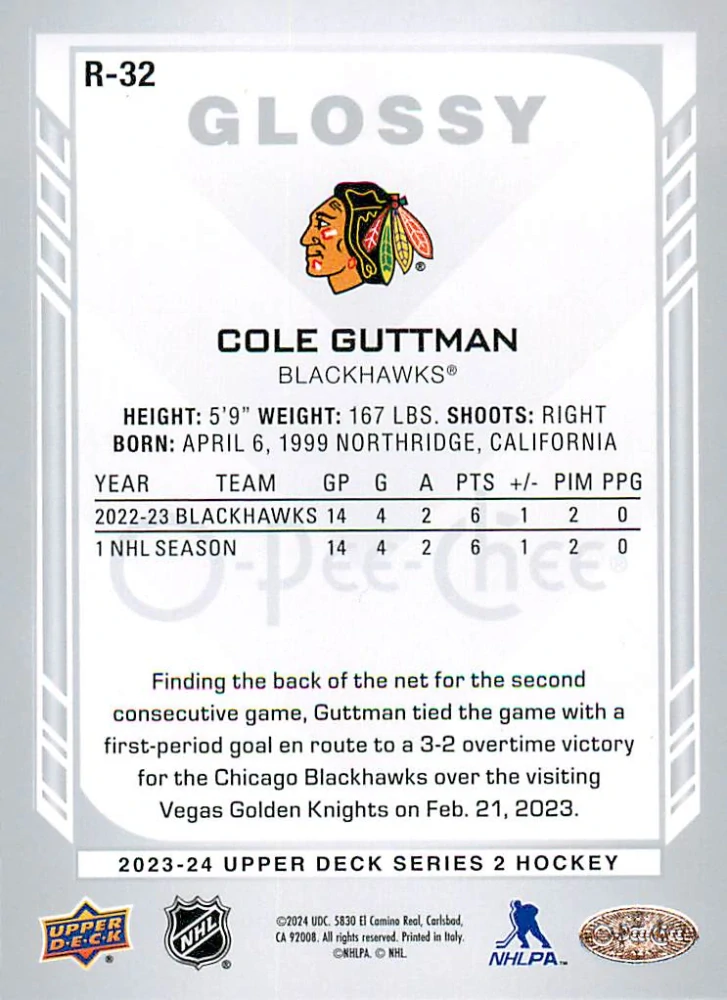2023-24 UD Series 2 - Cole Guttman - O-Pee-Chee Glossy #R-32