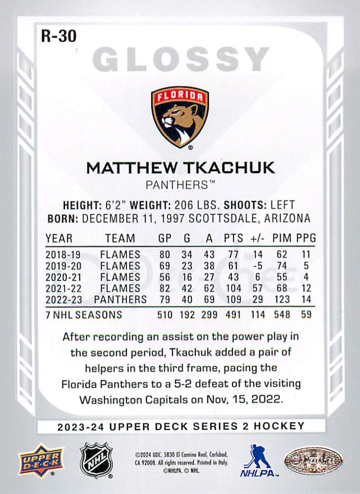 2023-24 UD Series 2 - Matthew Tkachuk - O-Pee-Chee Glossy #R-30