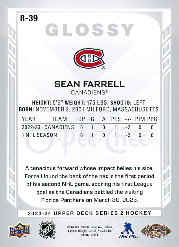2023-24 UD Series 2 - Sean Farrell - O-Pee-Chee Glossy #R-39