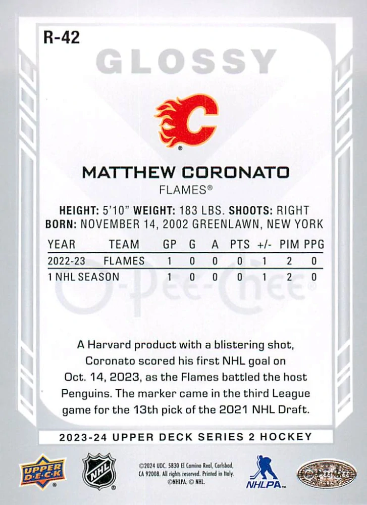 2023-24 UD Series 2 - Matthew Coronato - O-Pee-Chee Glossy #R-42