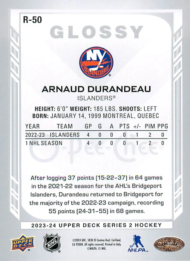 2023-24 UD Series 2 - Arnaud Durandeau - O-Pee-Chee Glossy #R-50