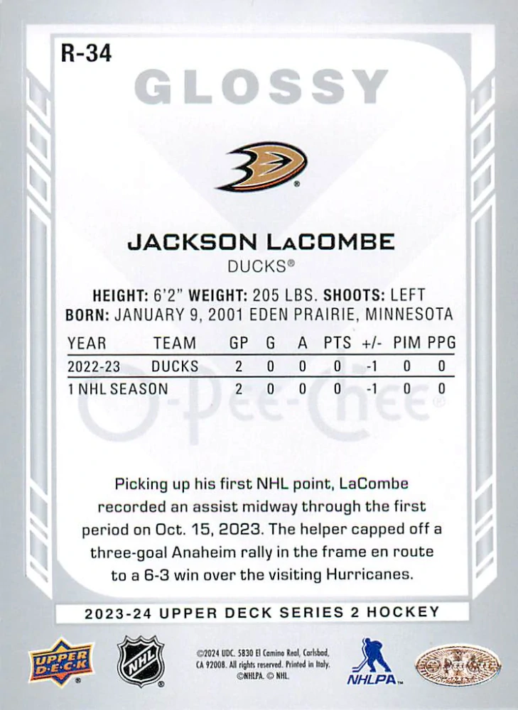 2023-24 UD Series 2 - Jackson LaCombe - O-Pee-Chee Glossy #R-34