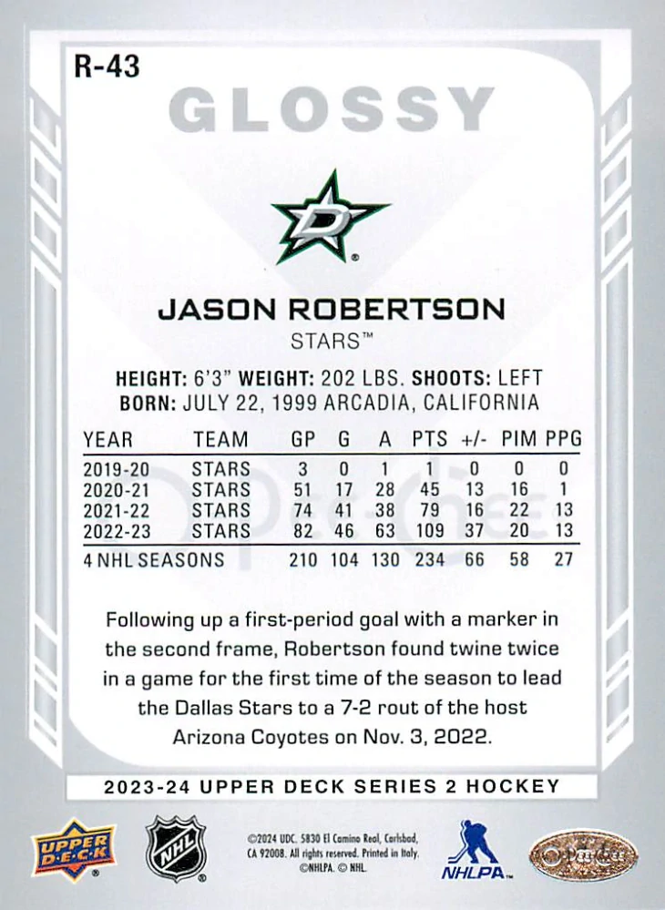 2023-24 UD Series 2 - Jason Robertson - O-Pee-Chee Glossy #R-43