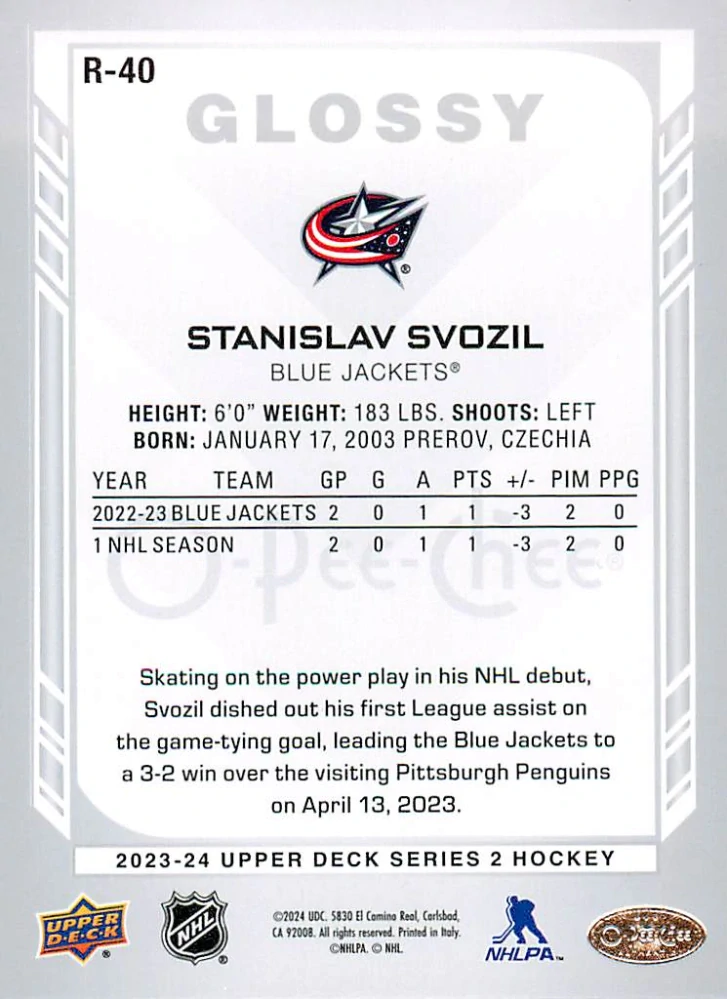 2023-24 UD Series 2 - Stanislav Svozil - O-Pee-Chee Glossy #R-40