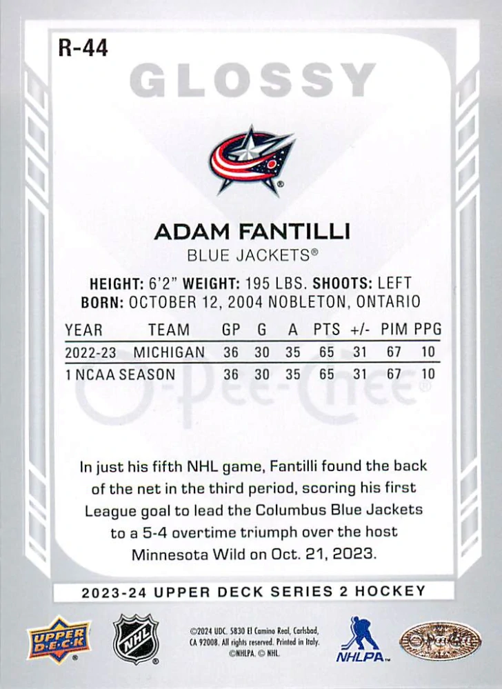 2023-24 UD Series 2 - Adam Fantilli - O-Pee-Chee Glossy #R-44