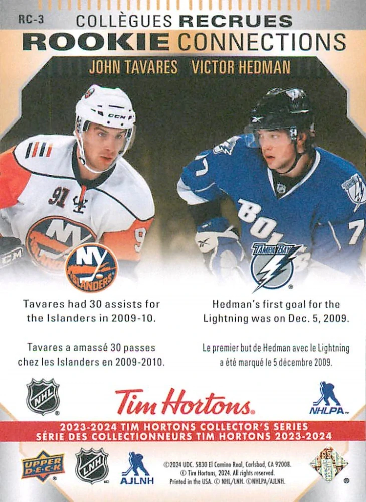 2023-24 UD Tim Hortons Greatest Duos - John Tavares, Victor Hedman - Rookie Connections #RC-3