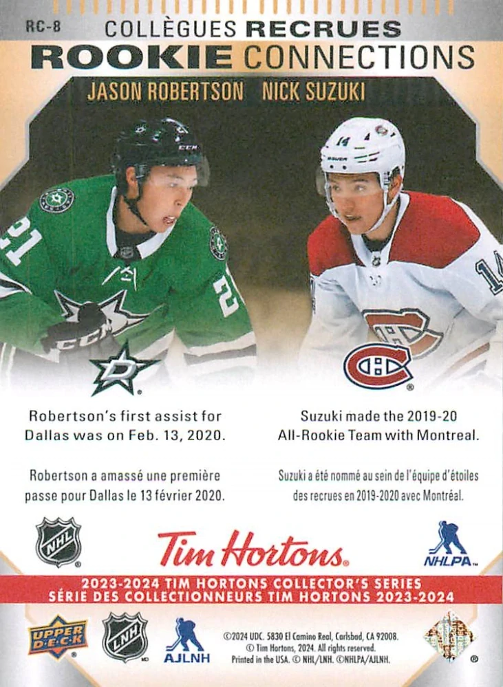 2023-24 UD Tim Hortons Greatest Duos - Jason Robertson, Nick Suzuki - Rookie Connections #RC-8