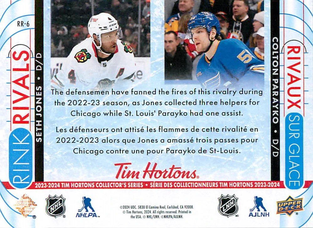 2023-24 UD Tim Hortons Greatest Duos - Seth Jones, Colton Parayko - Rink Rivals #RR-6