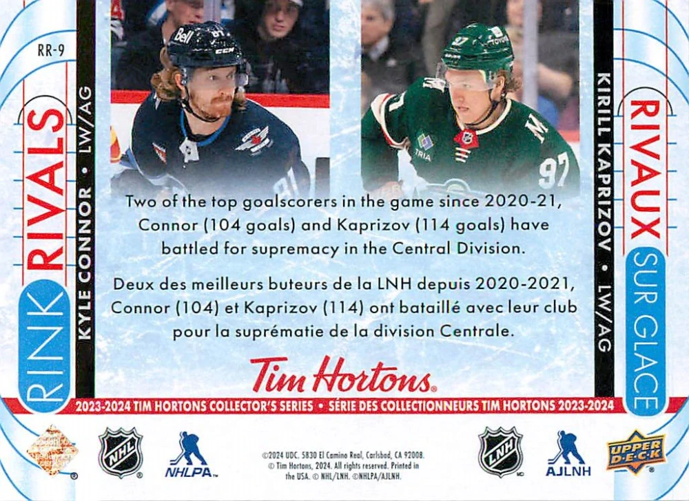 2023-24 UD Tim Hortons Greatest Duos - Kyle Connor, Kirill Kaprizov - Rink Rivals #RR-9