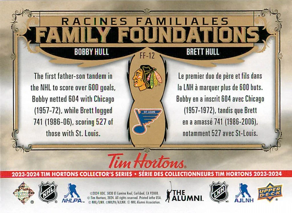 2023-24 UD Tim Hortons Greatest Duos - Bobby Hull, Brett Hull - Family Foundations #FF-12