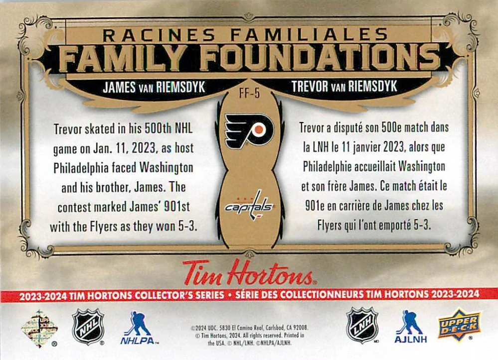 2023-24 UD Tim Hortons Greatest Duos - James van Riemsdyk, Trevor van Riemsdyk - Family Foundations #FF-5