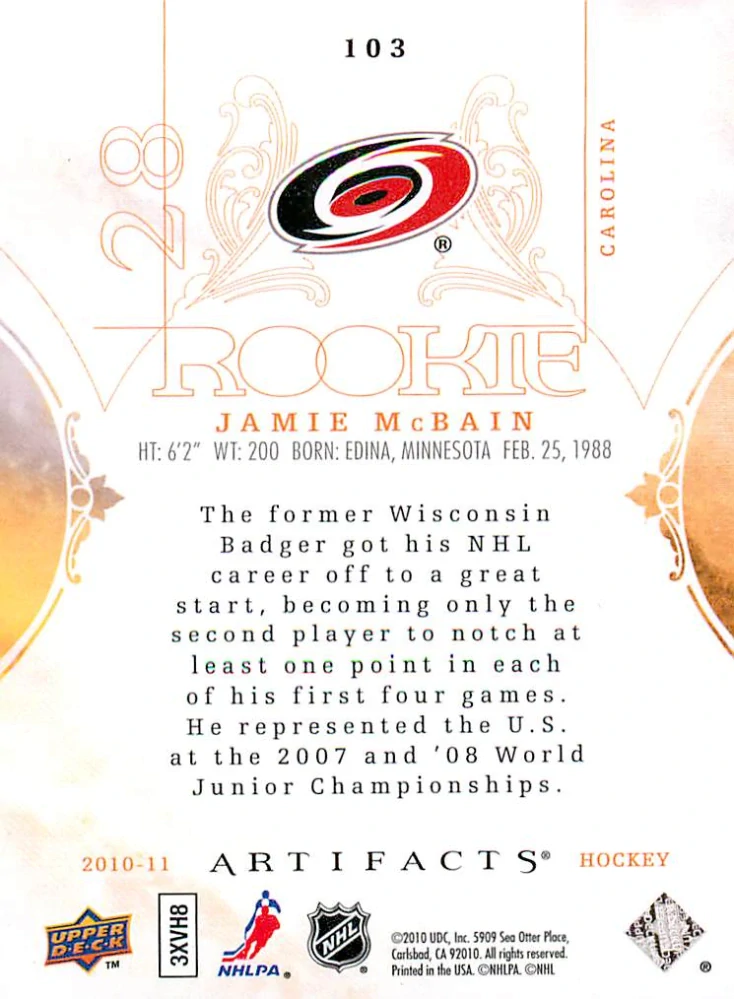 2010-11 UD Artifacts - Jamie McBain - Rookie /999 #103