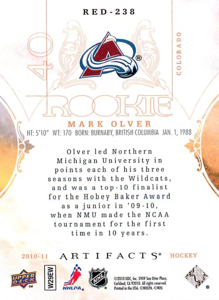 2010-11 UD Artifacts - Mark Olver - Rookie /699 #RED-238