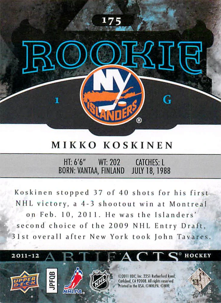 2011-12 UD Artifacts - Mikko Koskinen - Rookie /999 #175