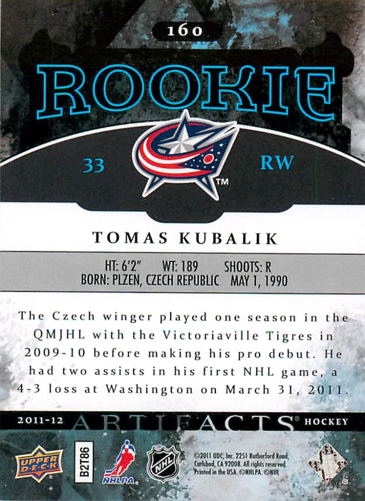 2011-12 UD Artifacts - Tomáš Kubalík - Rookie /999 #160